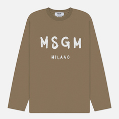 Мужской лонгслив MSGM Brush Sroke Logo Print, цвет оливковый