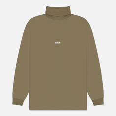 Мужской лонгслив MSGM Micrologo Print Turtle Neck, цвет оливковый