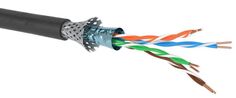 Кабель витая пара SF/UTP 5e кат. 4 пары DKC RN5ESUKPEBK 24AWG(0.51 мм), медь, одножильный (solid), внешний, PE, чёрный, RAM telecom (уп/305 м)