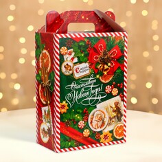 Подарочная коробка новогодняя изумрудный винтаж 18,5 х 10 х 30,5 см. новый год NO Brand