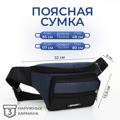 Сумка поясная на молнии, 3 наружных кармана, цвет синий/черный NO Brand