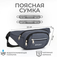 Поясная сумка на молнии, 3 наружных кармана, цвет серый NO Brand