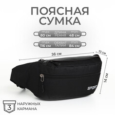 Сумка поясная на молнии, 2 наружных кармана, цвет черный NO Brand