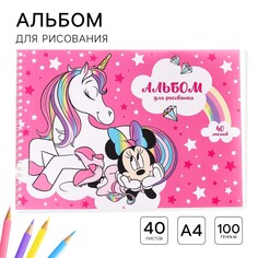 Альбом для рисования а4, 40 листов 100 г/м², на пружине, минни маус и единорог Disney