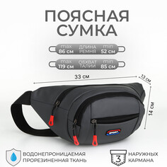 Поясная сумка на молнии, 3 наружных кармана, цвет серый NO Brand