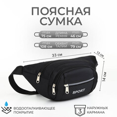 Поясная сумка на молнии, 3 наружных кармана, цвет черный NO Brand