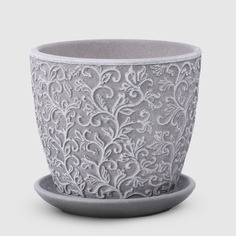 Бетонный горшок с поддоном Композит Бутон темно-серый 15 см