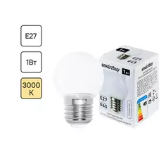Лампа светодиодная Smartbuy Clear G45-01W/3000/E27 E27 220 В 1 Вт шар малый 80 лм цвет света теплый белый Без бренда