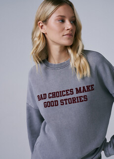 Лонгслив с текстовым принтом и эффектом варки, Серый Ostin