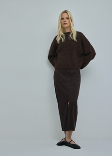 Юбка миди из искусственной замши, Коричневый Ostin