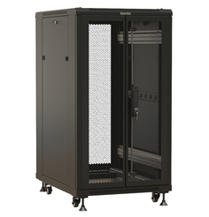 Шкаф напольный 19", 18U Hyperline TTBR-1866-DD-RAL9004 988x600х600 мм (ВхШхГ), передняя и задняя распашные перфорированные двери (75%), ручка с замком