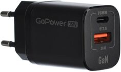 Зарядное устройство сетевое GoPower GPQC09 00-00028403 1USB+1Type-C 35W QC3.0 GAN черный (1000773527)