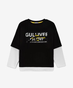 Лонгслив трикотажный с имитацией многослойности чёрный для мальчика Gulliver (128)