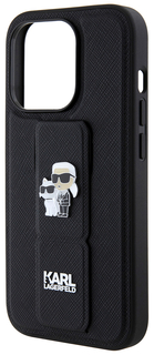 Karl Lagerfeld Чехол Saffiano GripStand & Choupette для iPhone 15 Pro, черный