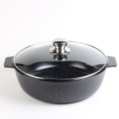 Жаровня алюминий, 30 см, 5 л, антипригарное покрытие, Алтей, Granit Perfection black, 09-0550-310, с крышкой
