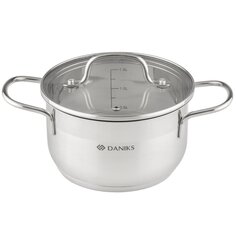 Кастрюля нержавеющая сталь, 1.9 л, крышка стекло, Daniks, Нолан, GS-01363-16CA, индукция