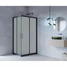 Душевой уголок Март Квадро Black прямоугольный 120x80 см черный профиль матовое стекло раздвижной Mart