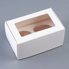 Коробка для 2 капкейка с прозрачной крышкой 16 х 10 х 8 см, кондитерская упаковка Upak Land