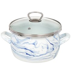 Кастрюля эмалированная сталь, 3 л, с крышкой, крышка стекло, Сантэкс, Шейк бело-синий, 1-2430111, индукция САНТЕКС