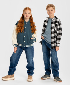 Джинсы утепленные прямые Regular fit с эффектом варки синие детские Button Blue