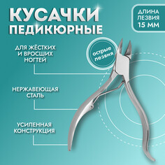 Кусачки педикюрные, с колпачком, изогнутая ручка, изогнутое лезвие, 11 см, длина лезвия - 15 мм, цвет серебристый Queen Fair