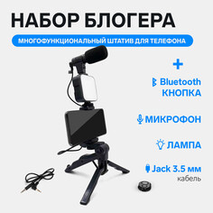 Набор блогера ay-49, штатив для телефона с лампой, микрофон, bluetooth кнопка, черный NO Brand