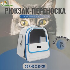 Рюкзак-переноска для кошек и собак, 30 х 40 х 25 см, белый/голубой Пижон