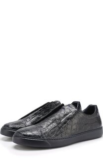 Кеды без шнуровки из кожи крокодила Zilli