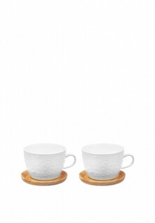 Сервиз чайный Elan Gallery 500 мл Снежинки, на деревянной подставке, 2 штуки