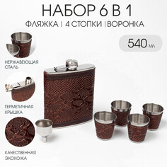 Подарочный набор 6 в 1: фляжка 540 мл, 4 стопки по 75 мл, воронка NO Brand