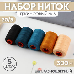 Набор ниток джинсовый №3, 20/3, 300 м, 5 шт, цвет разноцветный Арт Узор