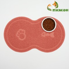 Коврик 2-в-1 под миску/туалет для животных два круга, 47 х 26 см, розовый Пижон