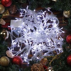 Гирлянда 228 ламп, 2х2 м, 8 режимов, Занавес, холодный белый свет, прозрачная, в помещении, сетевая, LED