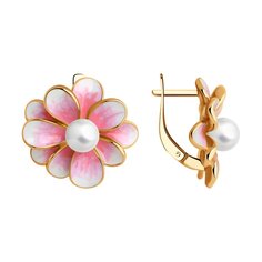 Серьги SOKOLOV из золочёного серебра с синтетическим жемчугом и эмалью