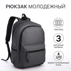 Рюкзак школьный из текстиля на молнии, непромокаемый, 3 кармана, цвет серый NO Brand