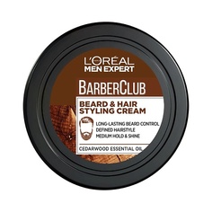 Крем для стайлинга бороды LORÉAL PARIS LOREAL PARIS Крем-стайлинг для Бороды + Волос, с маслом кедрового дерева Men Expert Barber Club Beard& Hair Styling Cream LOreal
