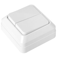 Выключатель открытой установки, двухклавишный, без заземления, 10 А, IP20, белый, General Lighting Systems, Альфа, 477002