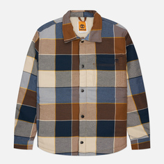Мужская демисезонная куртка Timberland Sherpa Lined Plaid Overshirt, цвет коричневый