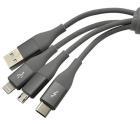 Кабель 3 in 1 зарядный Solove USB - Lightning/Micro/Type-C SOLOVE, 120 см, 5V, 24А, нейлоновая оплетка, DW2 (RUS) техпак темно-серый