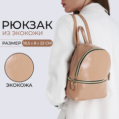 Рюкзак-мини из искусственной кожи на молнии, цвет пудровый NO Brand