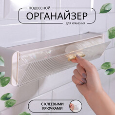 Органайзер для хранения, навесной, 1 секция, с клеевой основой и крючками, 38,7 × 8,5 × 6,5 см, цвет полупрозрачный/белый Queen Fair