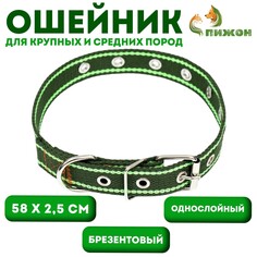 Ошейник брезентовый безразмерный однослойный, 58 х 2,5 см, хаки/салатовый Пижон