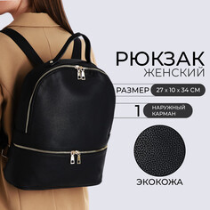 Рюкзак женский из искусственной кожи на молнии, 2 кармана, цвет черный NO Brand