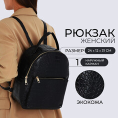 Рюкзак женский из искусственной кожи на молнии, 1 карман, цвет черный NO Brand