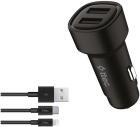 Автомобильное зарядное устройство Ttec USB-A c кабелями Lightning и USB-C, черный (2CKS31DS)