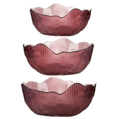 Салатники, миски набор салатников NOUVELLE HOME Frost stripe 3шт 12,5/15,5/19см 0,35/0,7/1,3л стекло розовый