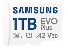 Карта памяти MicroSDXC 1024GB Samsung MB-MC1T0SA/APC EVO Plus Class 10, A2, V30, UHS-I (U3), W 90 МБ/с, R 160 МБ/с, адаптер на SD