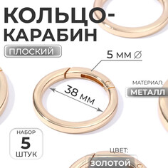 Кольцо-карабин плоский, d = 38/48 мм, толщина - 5 мм, 5 шт, цвет золотой Арт Узор