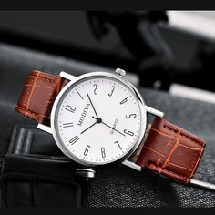 Часы наручные кварцевые мужские, d-4 см, коричневый ремешок NO Brand