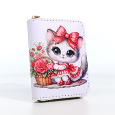 Кошелек дет 07-01-01 кошка, 8,5*2,5*11 см, 2 отд д/карт, на молнии, белый Выбражулька